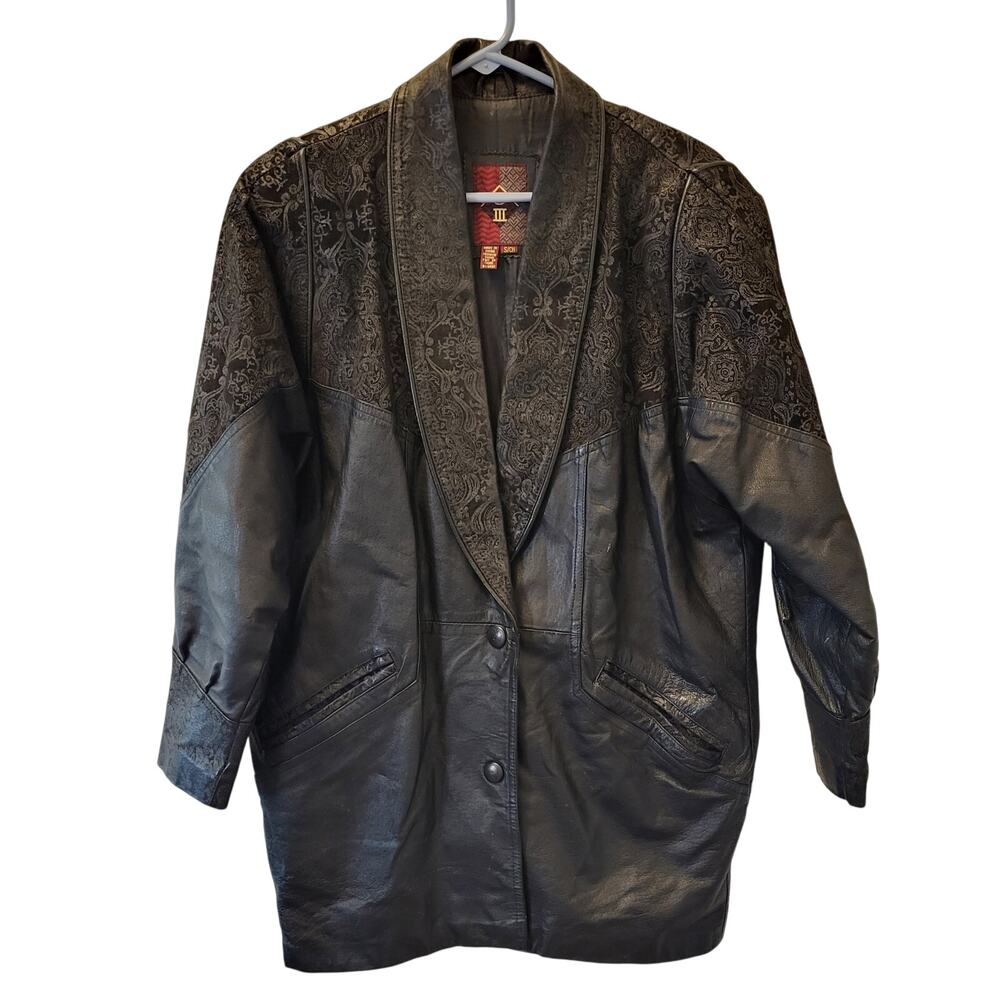 G III Leather Jacket Women Size Small Black With Pockets Leather Lined Coat Y2K